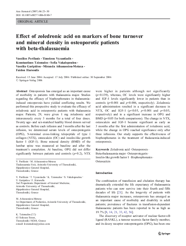(PDF) Effect of zoledronic acid on markers of bone turnover and mineral ...