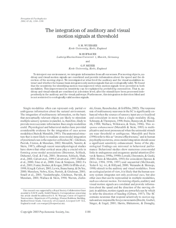 (PDF) The integration of auditory and visual motion signals at threshold