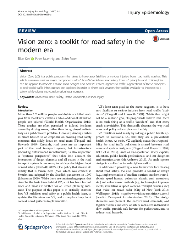 (PDF) Vision zero: a toolkit for road safety in the modern era