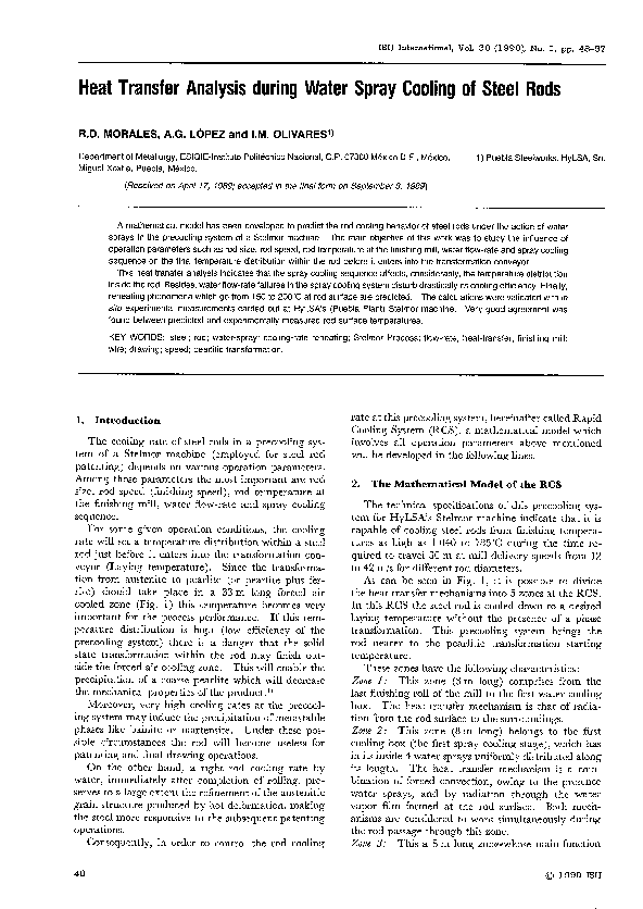 (PDF) Heat transfer analysis during water spray cooling of steel rods