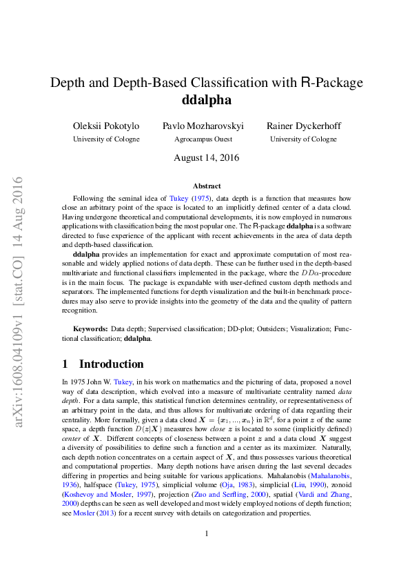 (PDF) Depth and Depth-Based Classification with R Package ddalpha