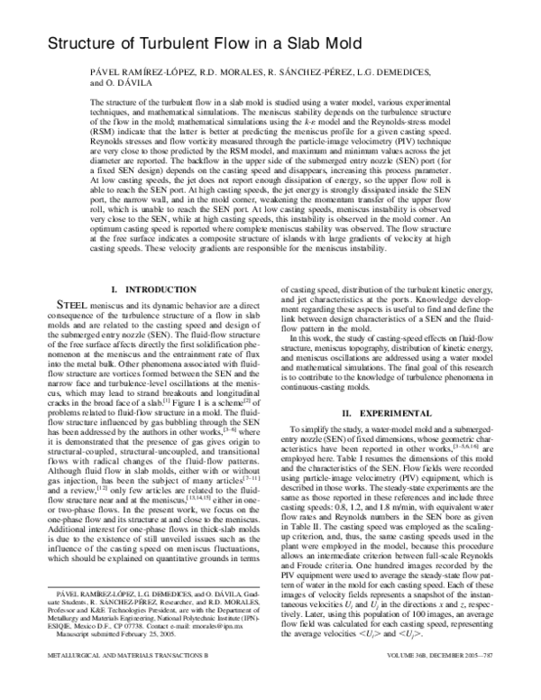 (PDF) Structure of turbulent flow in a slab mold