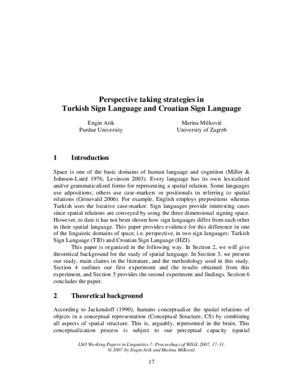 (PDF) Perspective taking strategies in Turkish Sign Language and ...