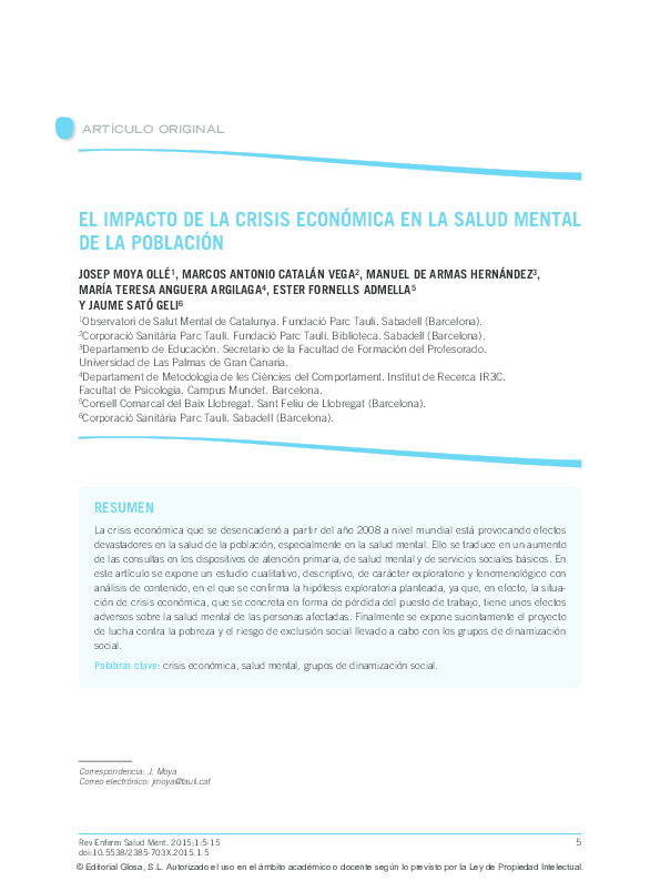 (PDF) El impacto de la crisis económica en la salud mental de la población