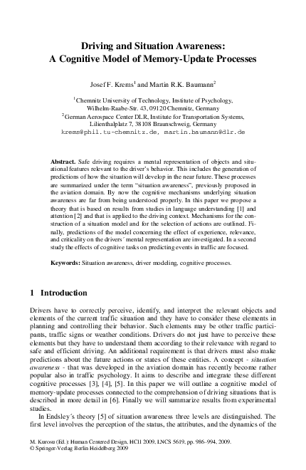 (PDF) Driving and Situation Awareness: A Cognitive Model of Memory ...