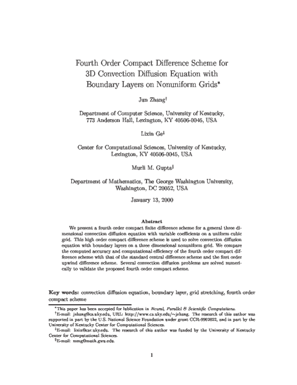 (PDF) Fourth order compact difference scheme for 3D convection