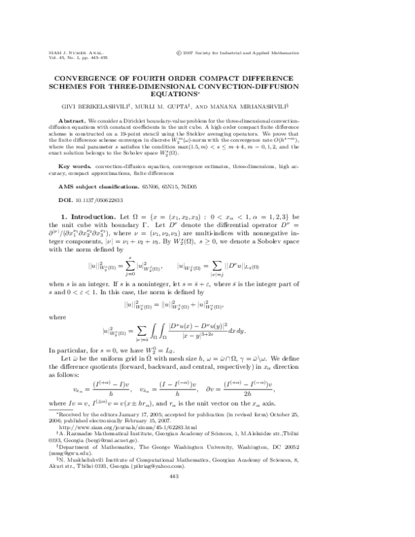 (PDF) Convergence of Fourth Order Compact Difference Schemes for Three ...