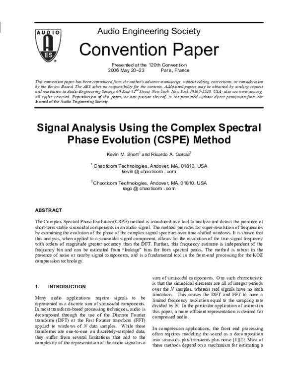 (PDF) Signal analysis using the complex spectral phase evolution (cspe ...