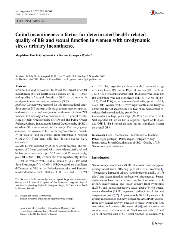 (PDF) Coital incontinence: a factor for deteriorated health-related ...