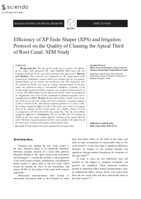 (PDF) Efficiency of XP Endo Shaper (XPS) and Irrigation Protocol on the ...