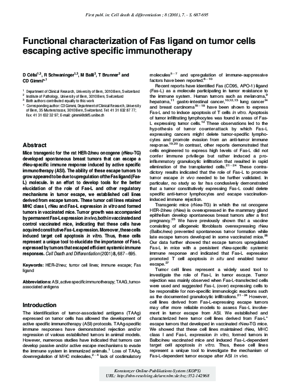 (PDF) Functional characterization of Fas ligand on tumor cells escaping ...