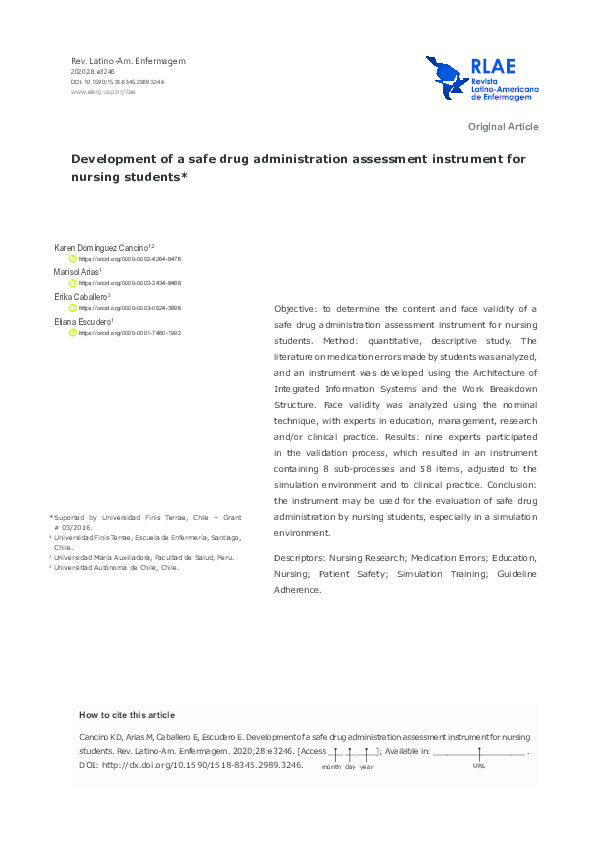 (PDF) Development of a safe drug administration assessment instrument ...