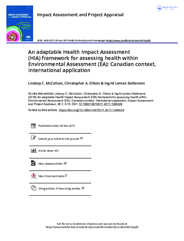(PDF) An adaptable Health Impact Assessment (HIA) framework for ...