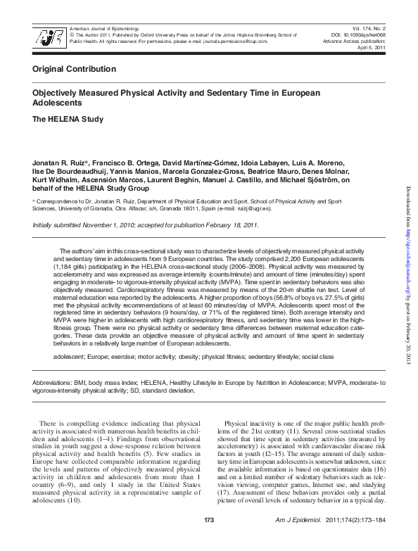 (PDF) Objectively measured physical activity and sedentary behaviour of ...