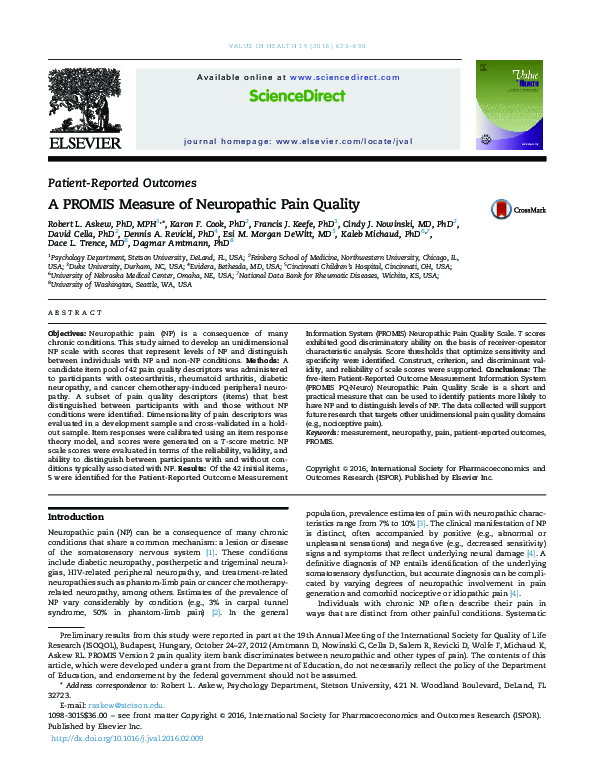 (PDF) A PROMIS Measure of Neuropathic Pain Quality
