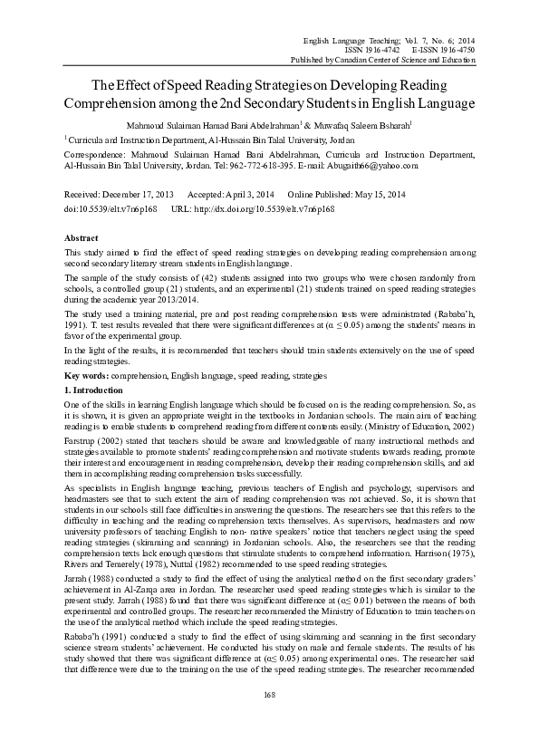 (PDF) The Effect of Speed Reading Strategies on Developing Reading ...