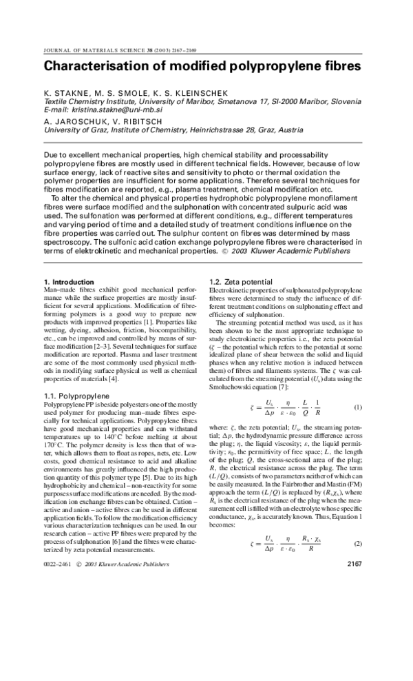 (PDF) Characterisation of modified polypropylene fibres