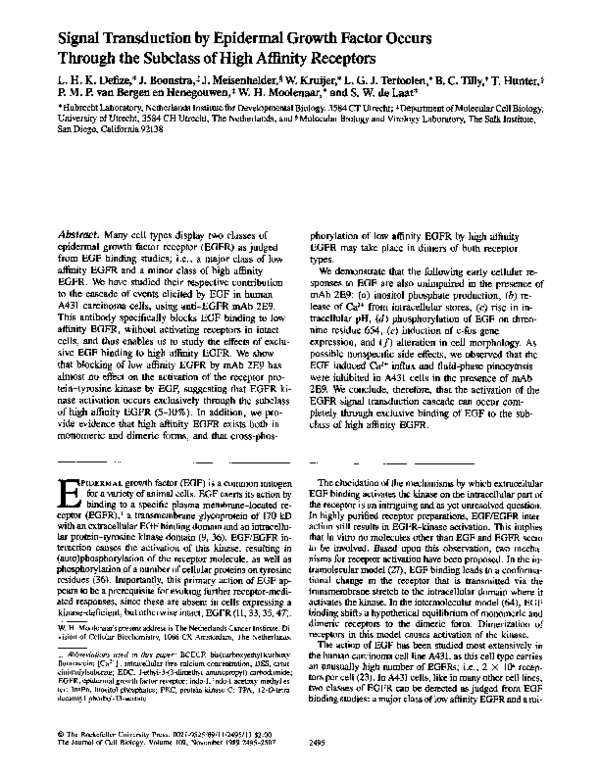 (PDF) Signal Transduction by Epidermal Growth Factor Receptor