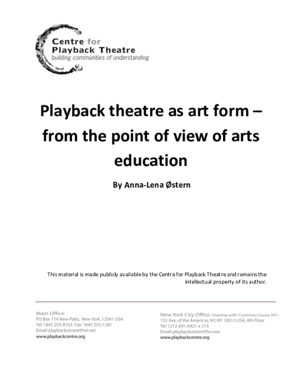 (PDF) Playback theatre as art form from the point of view of arts education