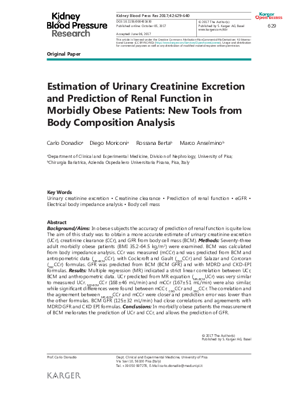 (PDF) Estimation of Urinary Creatinine Excretion and Prediction of ...