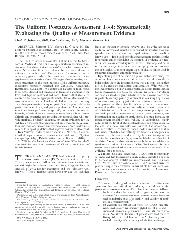 (PDF) The Uniform Postacute Assessment Tool: Systematically Evaluating ...