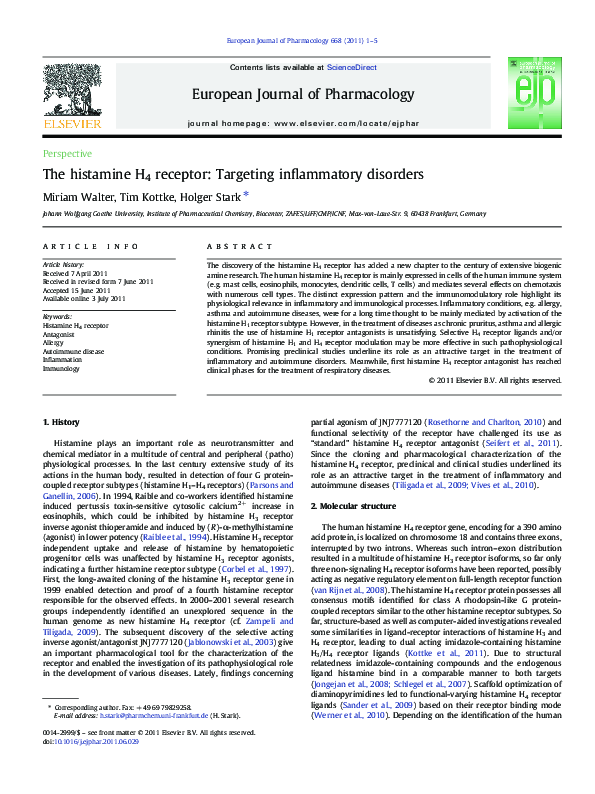 (PDF) The histamine H4 receptor: Targeting inflammatory disorders