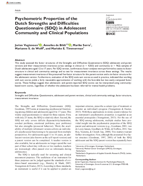 (PDF) Psychometric Properties of the Dutch Strengths and Difficulties ...