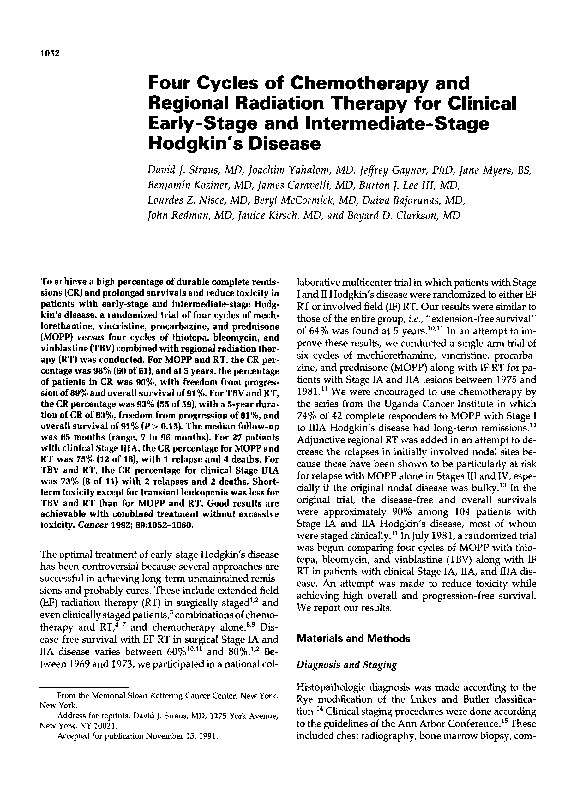 (PDF) Four cycles of chemotherapy and regional radiation therapy for ...