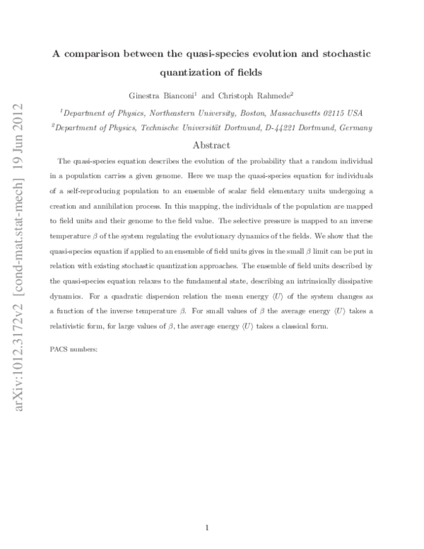(PDF) A comparison between the quasi-species evolution and stochastic ...