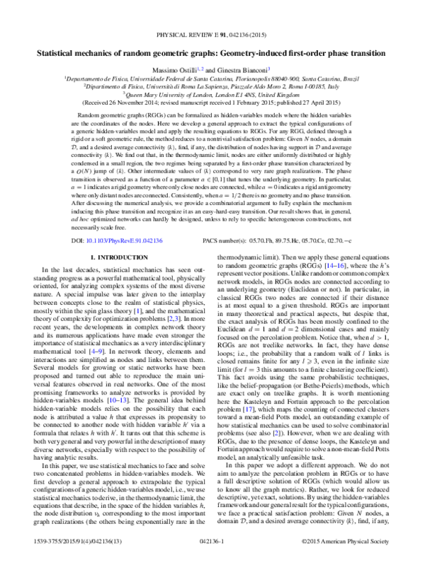 (PDF) Statistical mechanics of random geometric graphs: Geometry ...