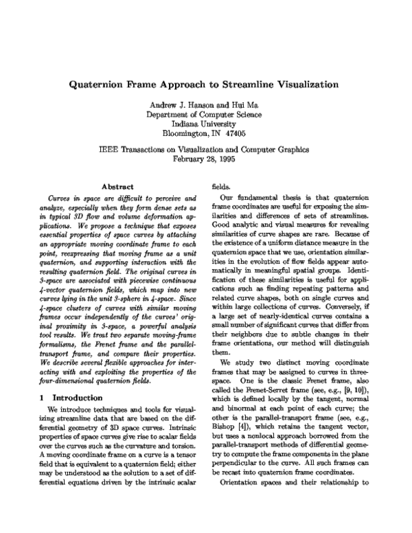 (PDF) Quaternion frame approach to streamline visualization Andrew J