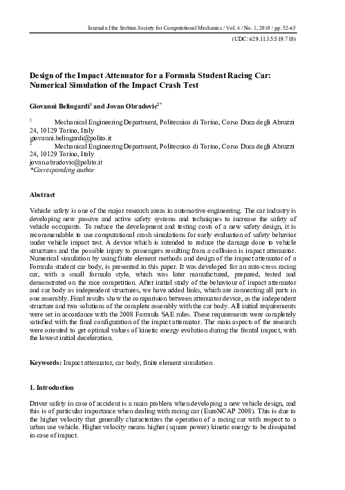 PDF) Design of the impact attenuator for a formula student racing 