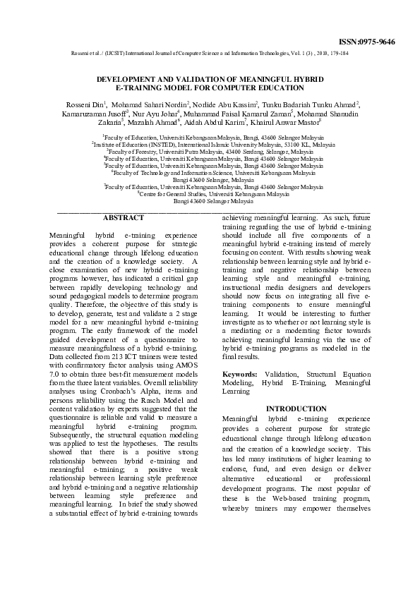(PDF) Development and Validation of Meaningful Hybrid E-Training Model ...