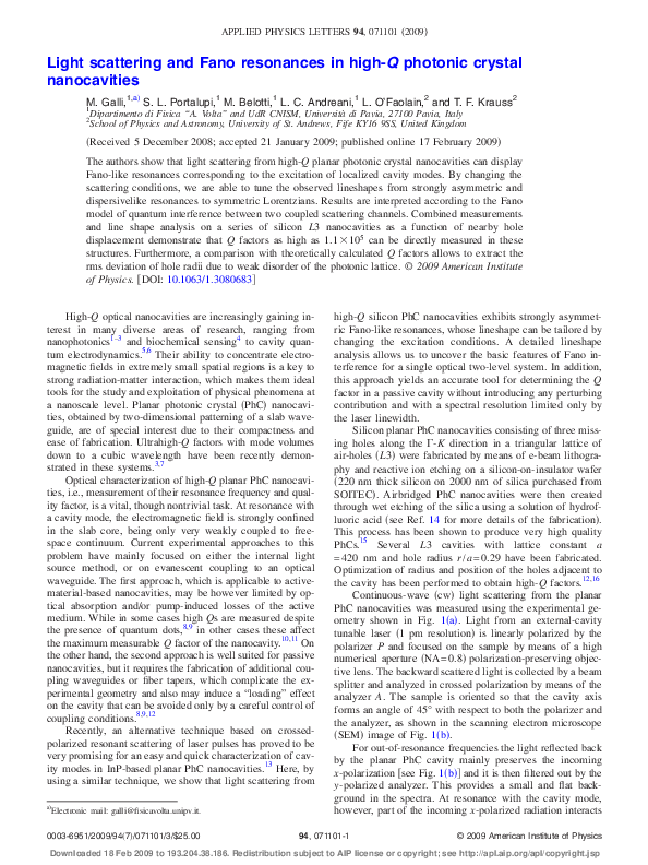 (PDF) Light scattering and Fano resonances in high-Q photonic crystal ...