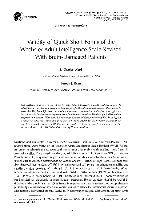 (PDF) Validity of quick short forms of the Wechsler Adult Intelligence ...