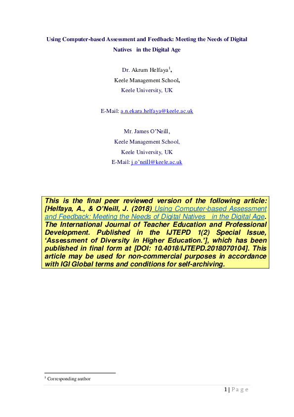 (PDF) Using Computer-Based Assessment and Feedback