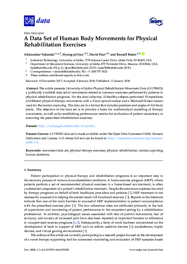 (PDF) A Data Set of Human Body Movements for Physical Rehabilitation ...
