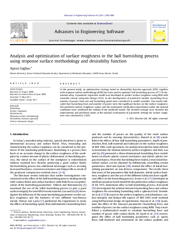 (PDF) Analysis and optimization of surface roughness in the ball ...