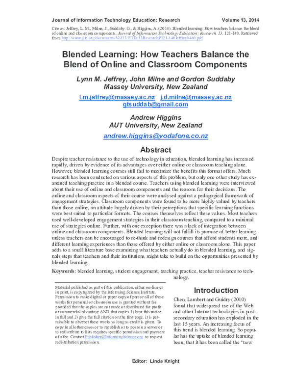 (PDF) Blended Learning: How Teachers Balance the Blend of Online and ...