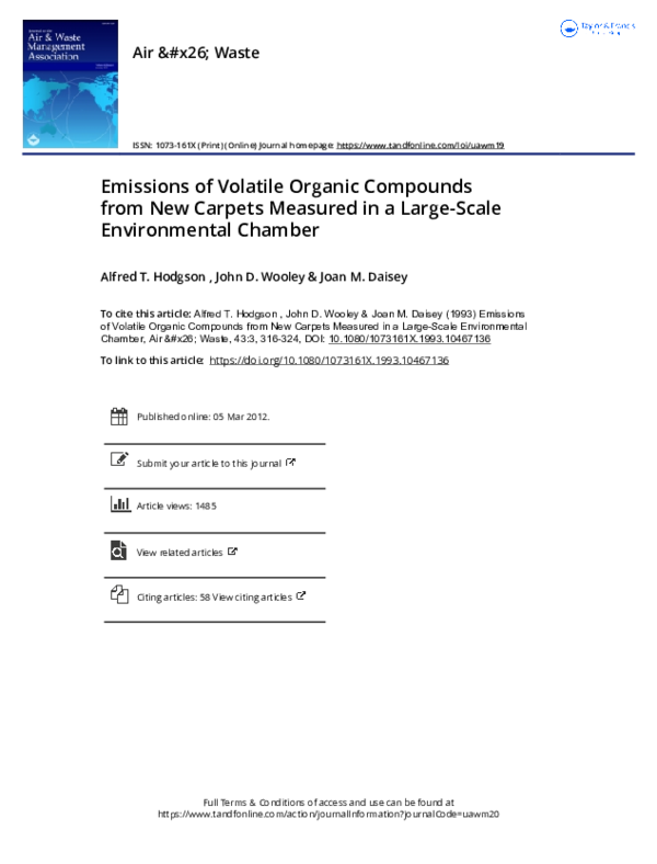 (PDF) Emissions of Volatile Organic Compounds from New Carpets Measured ...