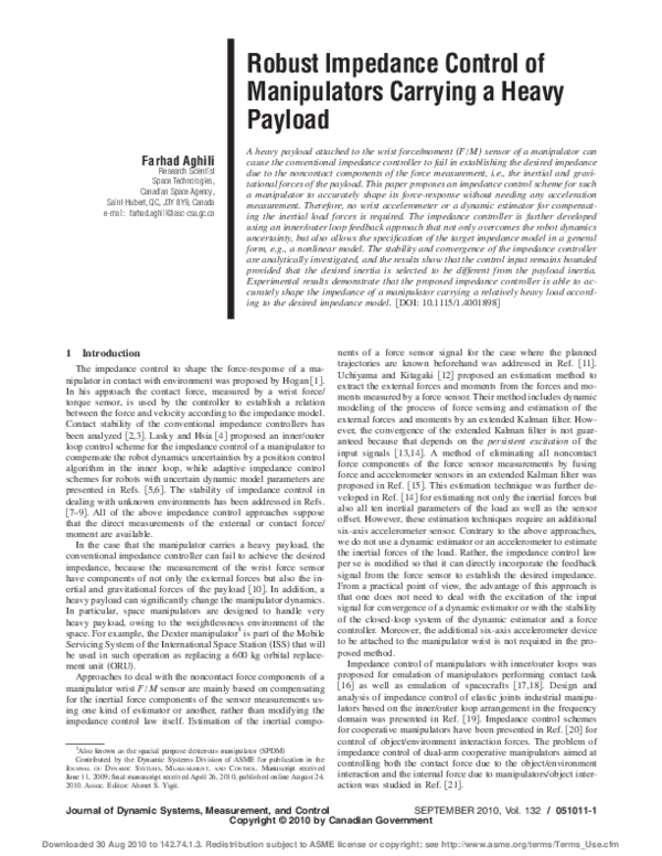 (PDF) Robust Impedance Control of Manipulators Carrying a Heavy Payload