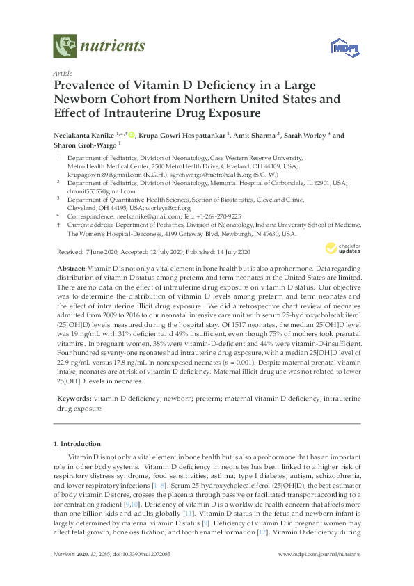 (PDF) Prevalence of Vitamin D Deficiency in a Large Newborn Cohort from ...