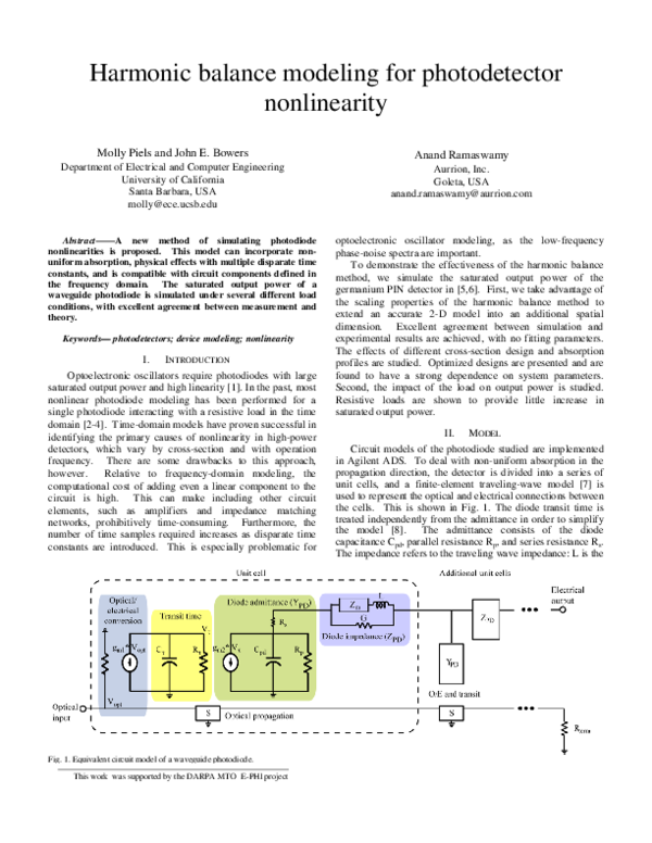 (PDF) Harmonic balance modeling for photodetector nonlinearity