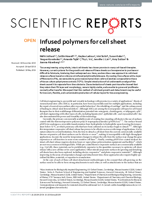(PDF) Infused polymers for cell sheet release
