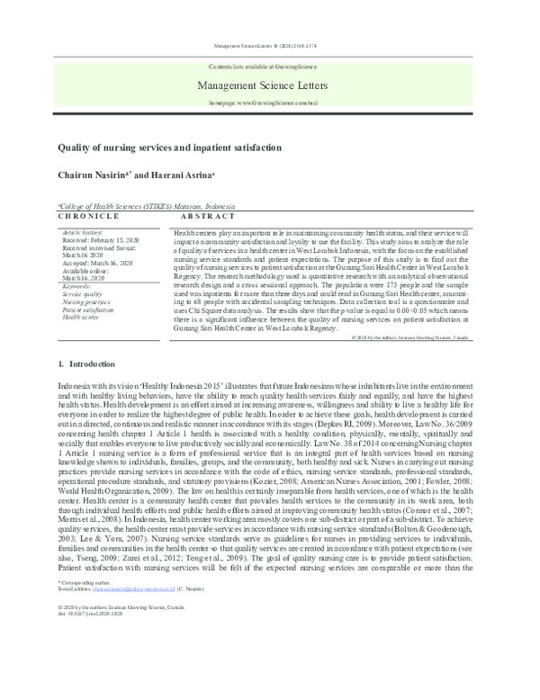 (PDF) Quality of nursing services and inpatient satisfaction