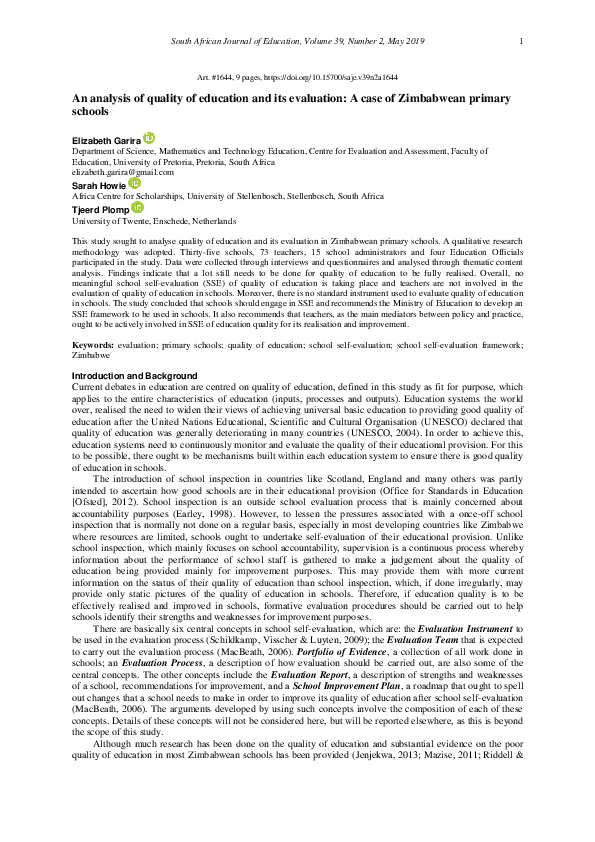 (PDF) An analysis of quality of education and its evaluation: A case of ...