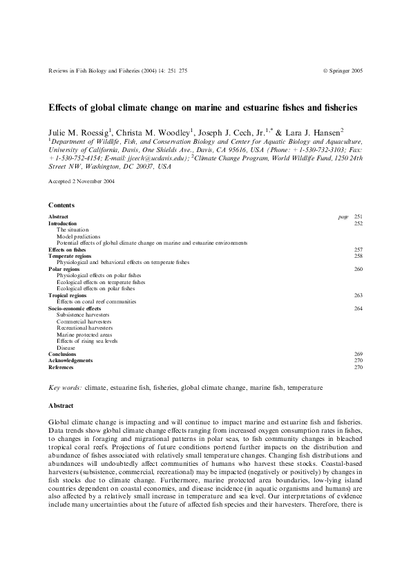 (PDF) Effects of global climate change on marine and estuarine fishes ...