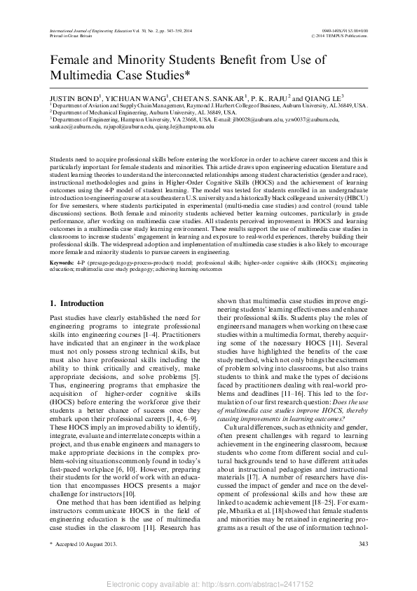 (PDF) Female and minority students benefit from use of multimedia case ...