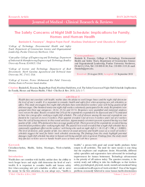 (PDF) The Safety Concerns of Night Shift Schedule: Implications for ...