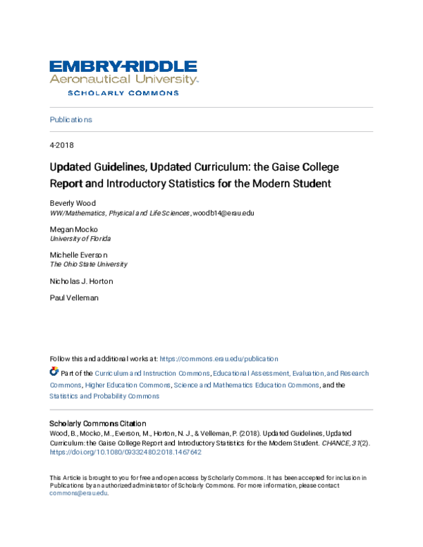 (PDF) Updated Guidelines, Updated Curriculum: The GAISE College Report ...